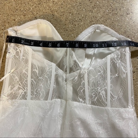 NWOT Lulus Luxe Elegance White Lace Embroidered Rhinestone Strapless Maxi Dress - Picture 13 of 17